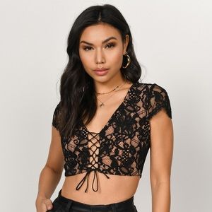 Tobi Harmony Lace Crop Top Black Size L